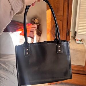 Vintage 90s Wilsons Black All Leather Tote Shoulder Bag